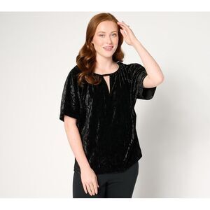 BEAUTIFUL by Lawrence Zarian Women's Top Plus Sz 1X Crinkle Velvet Black A667175